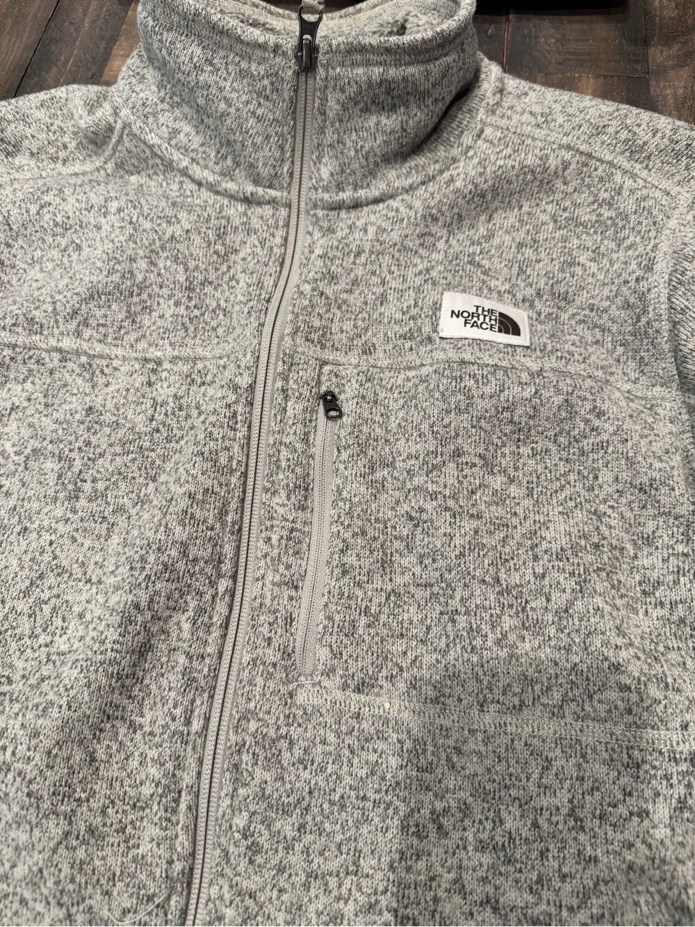 The North Face Light Gray and Tan Heather Full-Zip Fleece Jacket